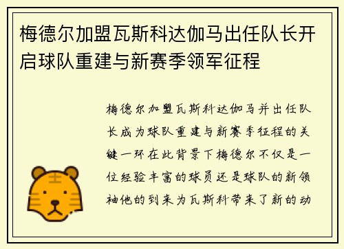 梅德尔加盟瓦斯科达伽马出任队长开启球队重建与新赛季领军征程 梅德尔加盟瓦斯科达伽马出任队长开启球队重建与新赛季领军征程